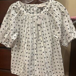 LOFT White and Black Puff Sleeve Blouse